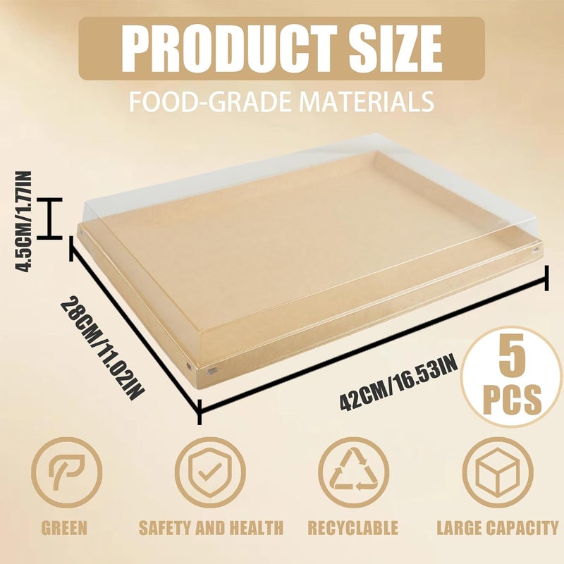 VIVAVENTURE 5 Pack 16.5" x 11" Serving Trays Sets Catering Trays with Lids, Paper Charcuterie Boxes with Clear Lids, Party Platters Take Out Food Containers for Snacks Fruit Cookies Dessert Sandwiches - Image 4